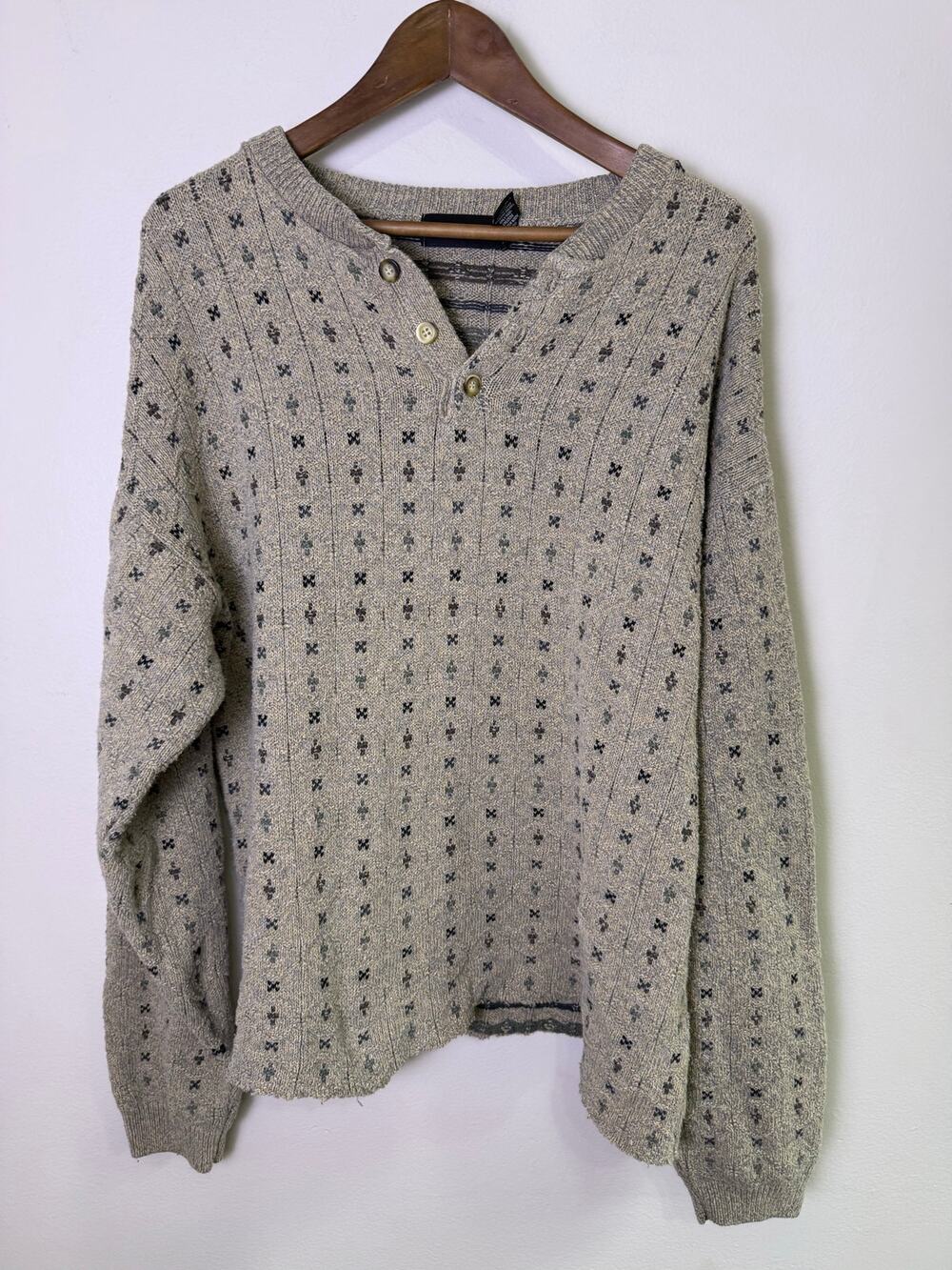 Vintage Croft & Barrow Sweater Mens L Gray Knit Henley Pullover Grandpa 90s
